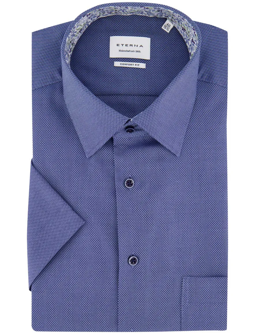 Eterna overhemd wijde fit donkerblauw geprint