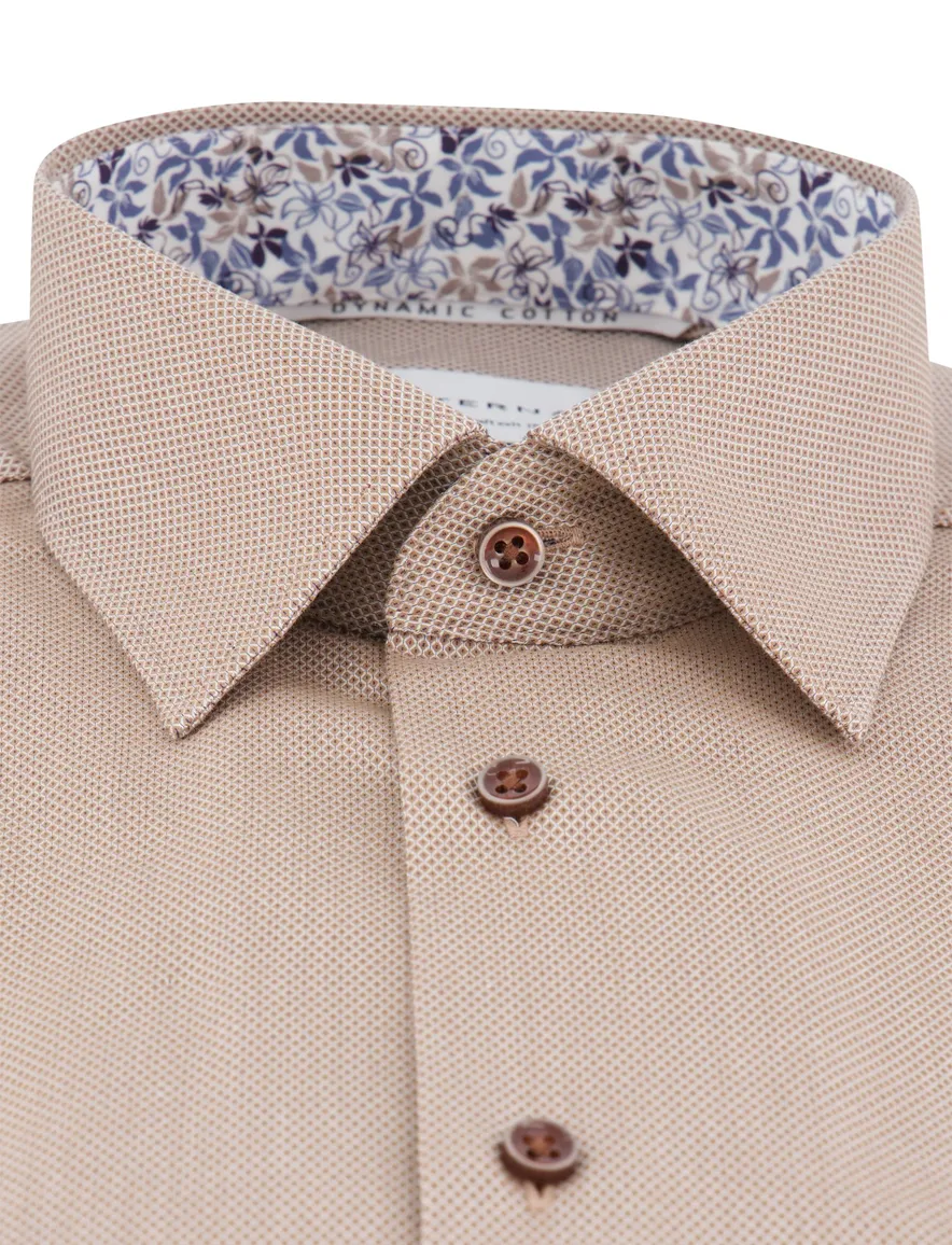 Eterna overhemd korte mouw beige strijkvrij