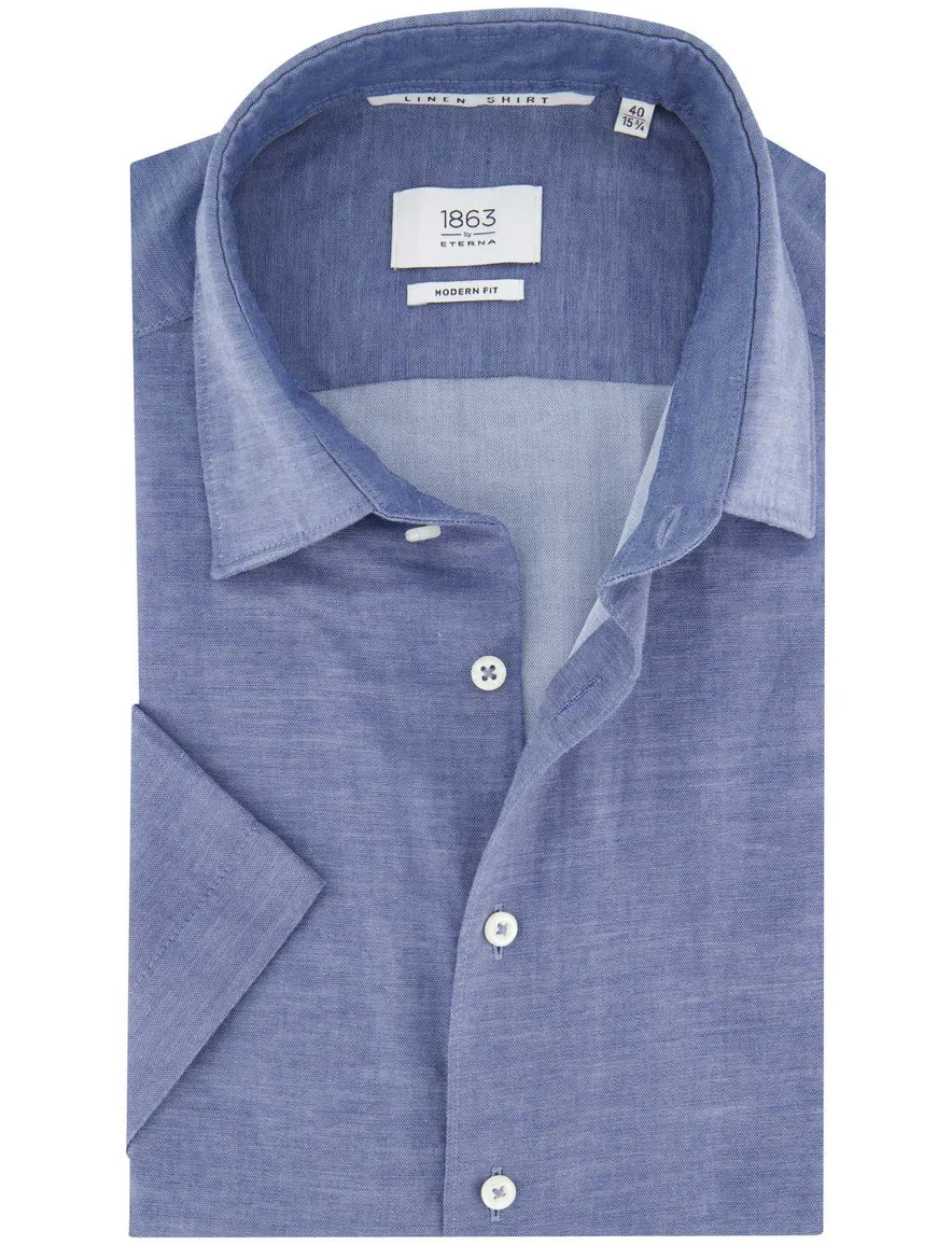 Eterna overhemd blauw modern fit effen