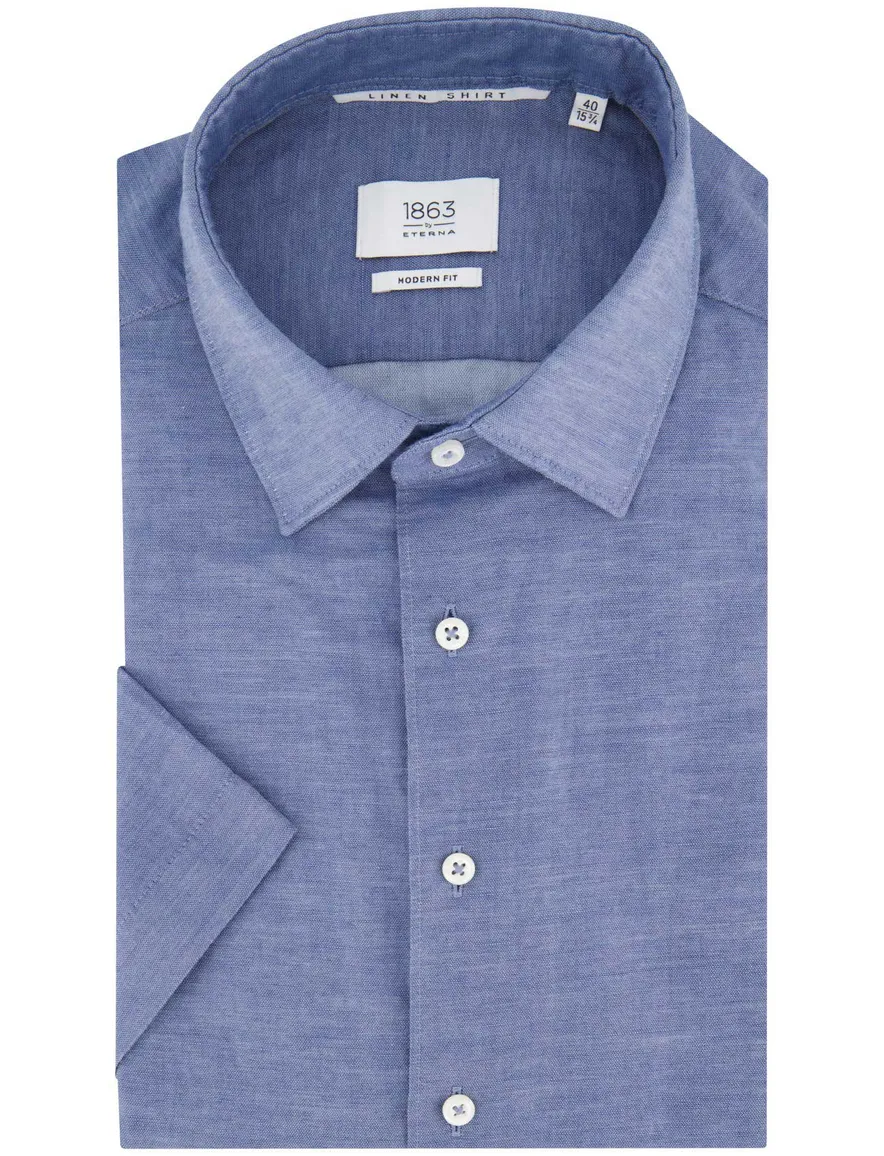Eterna overhemd blauw modern fit effen