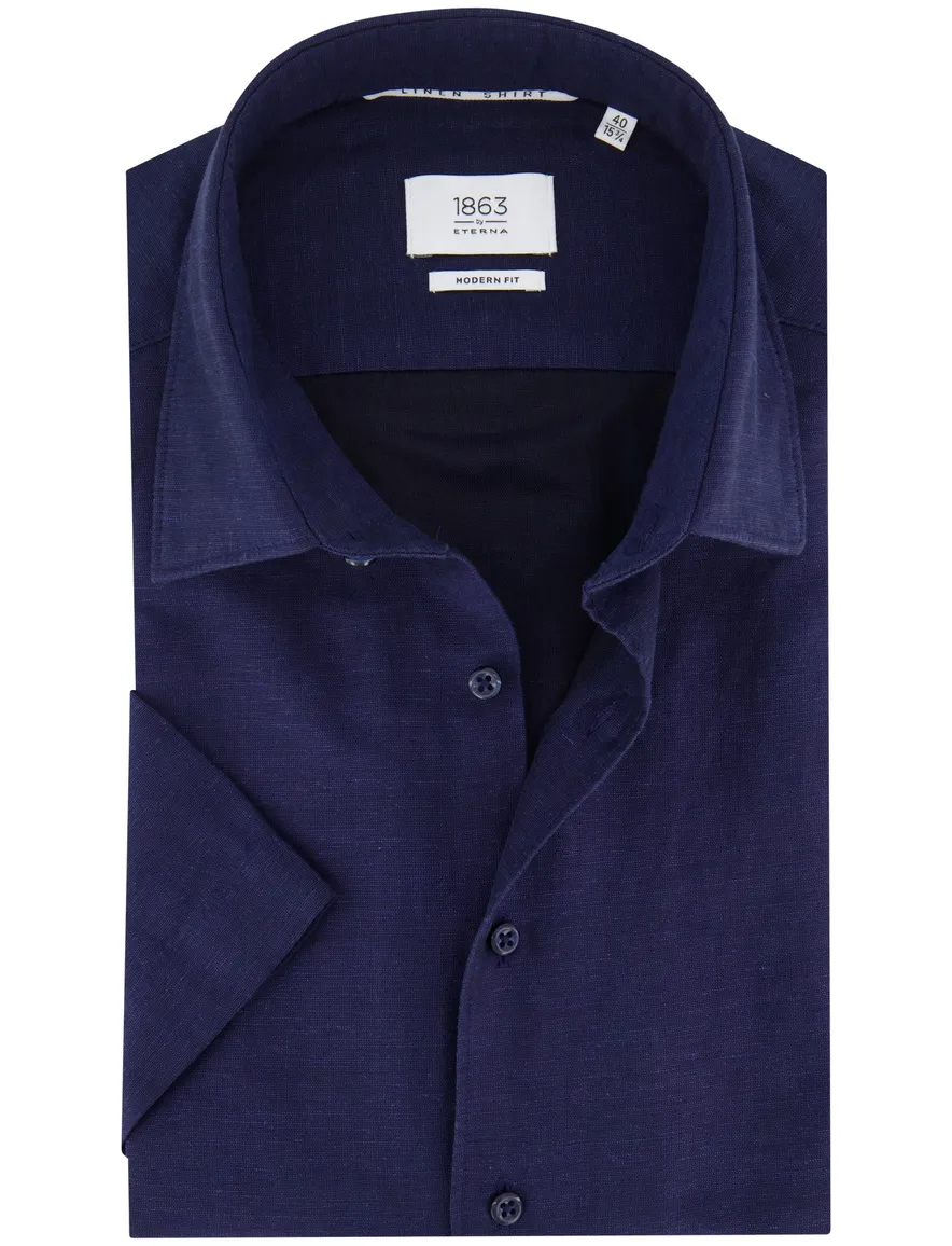 Eterna overhemd donkerblauwe modern fit korte mouw