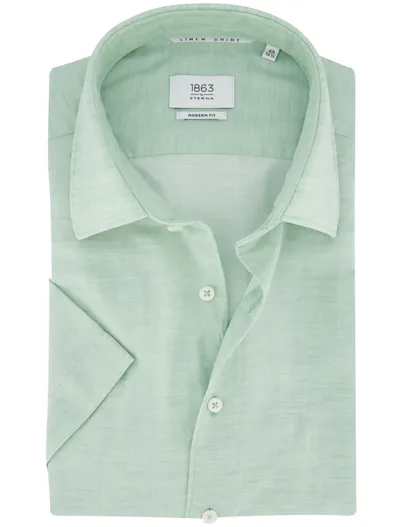 Eterna Eterna overhemd groen korte mouw semi-wide collar