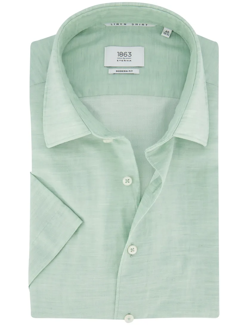 Eterna overhemd groen korte mouw semi-wide collar