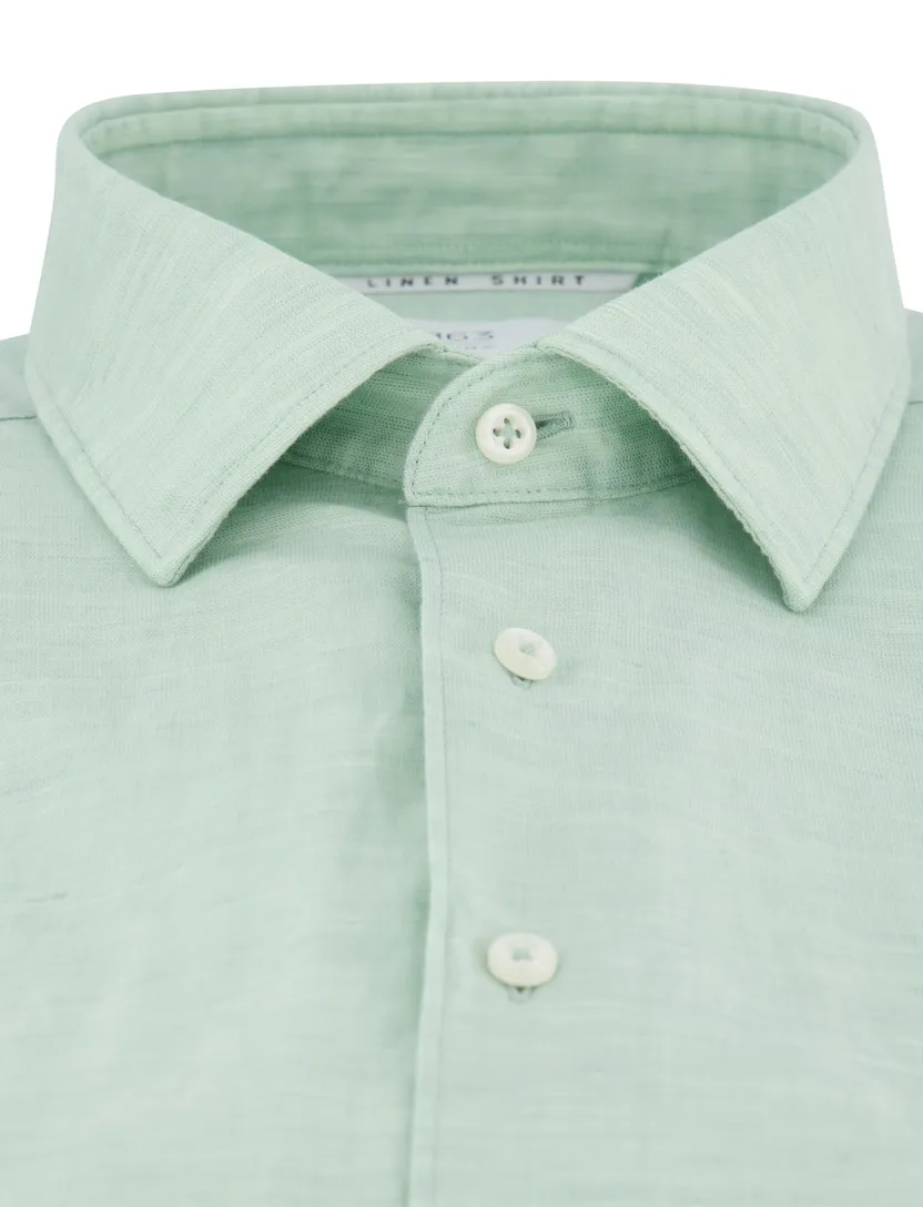 Eterna overhemd groen korte mouw semi-wide collar