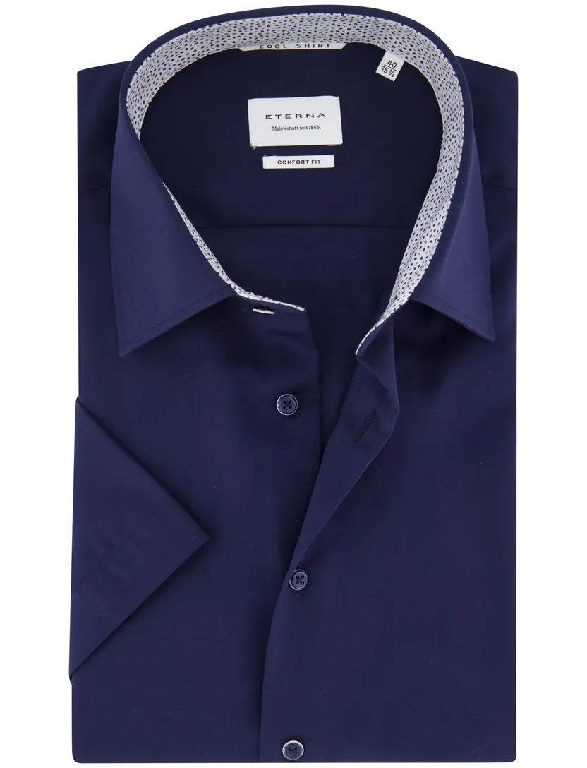 overhemd Eterna Comfort Fit donkerblauw katoen