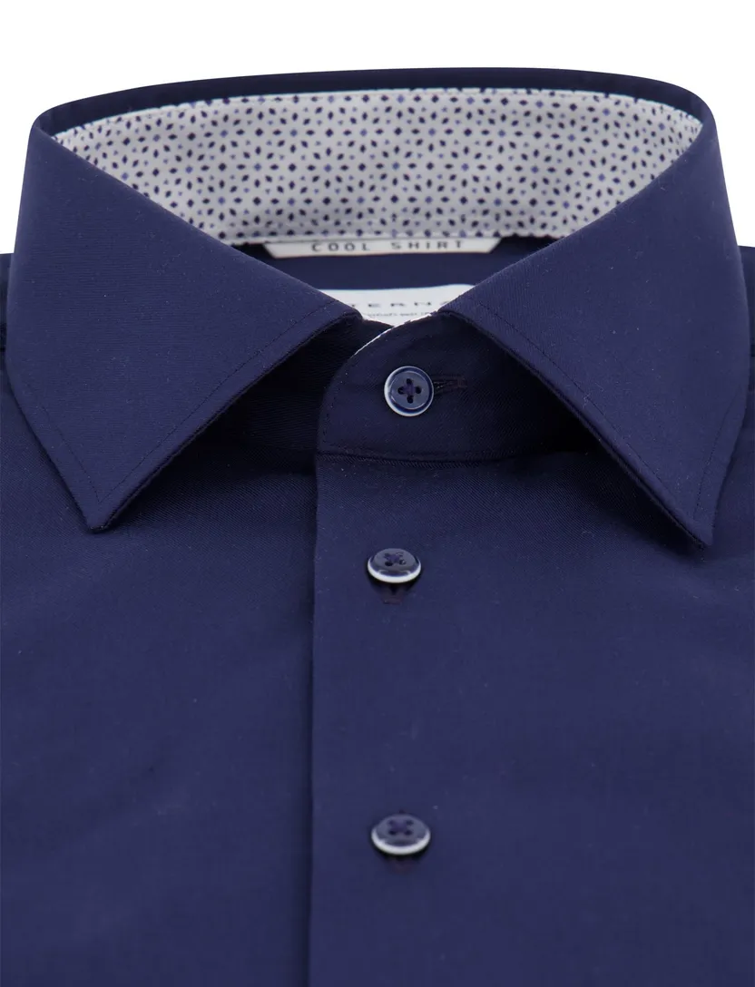 overhemd Eterna Comfort Fit donkerblauw katoen