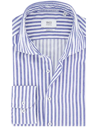 Eterna Eterna overhemd blauw gestreept modern fit katoen