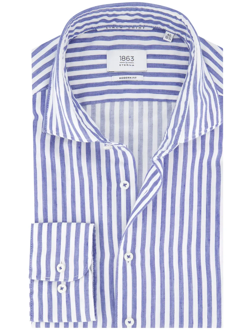 Eterna overhemd blauw gestreept modern fit katoen