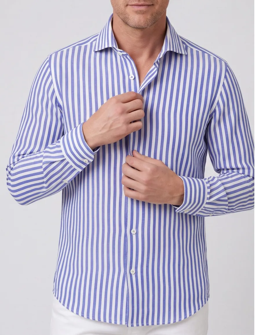 Eterna overhemd blauw gestreept modern fit wide collar