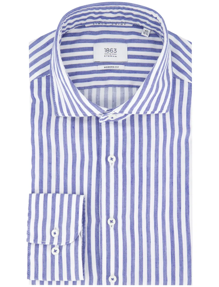 Eterna overhemd blauw gestreept modern fit katoen