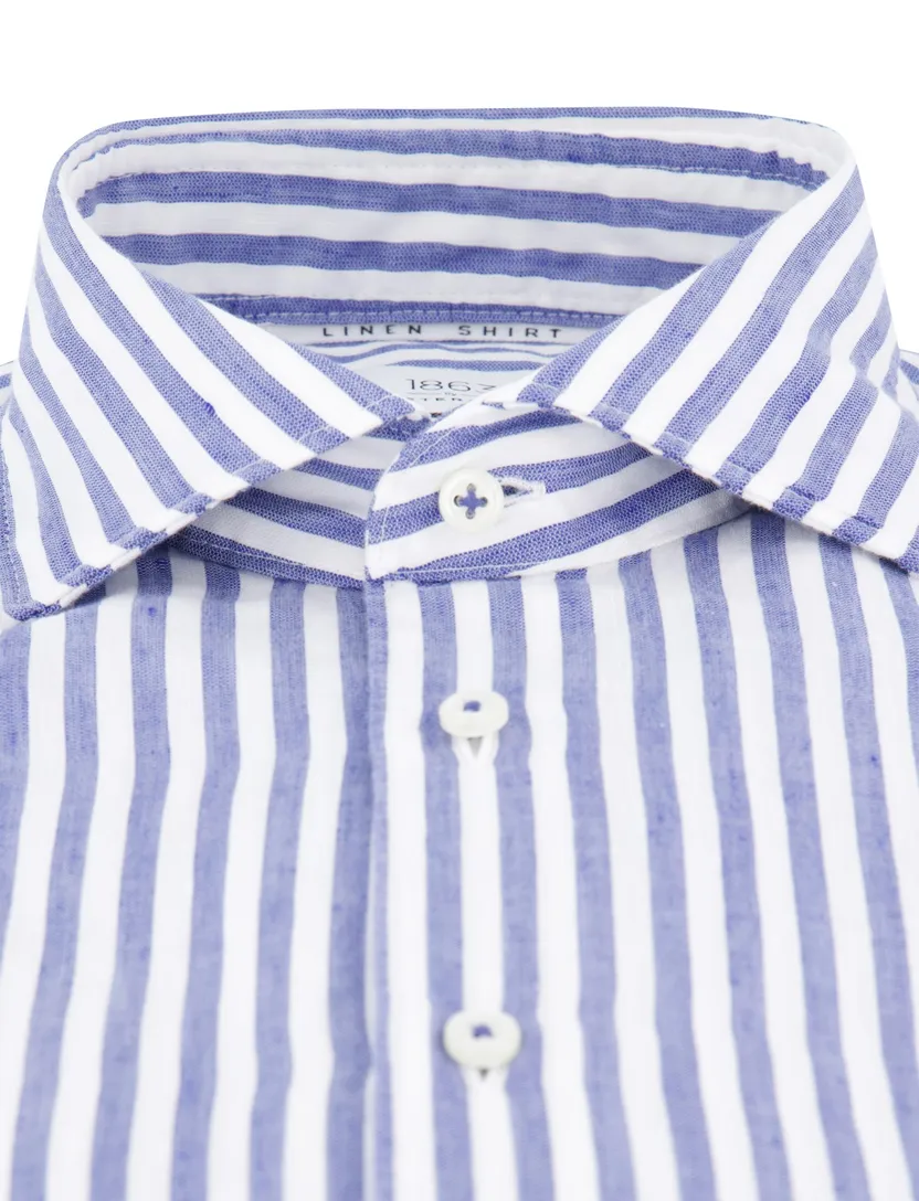 Eterna overhemd blauw gestreept modern fit katoen