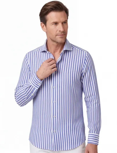 Eterna Eterna overhemd blauw gestreept modern fit wide collar