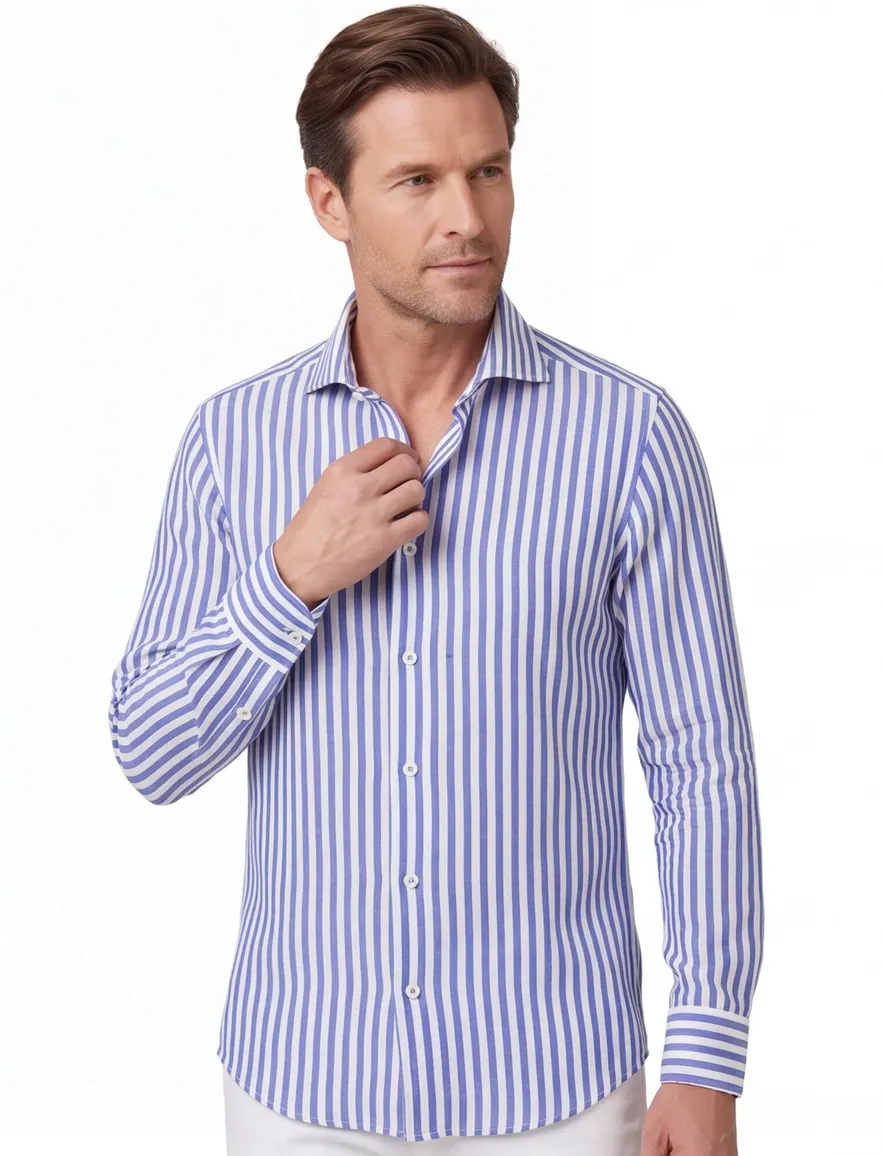 Eterna overhemd blauw gestreept modern fit wide collar