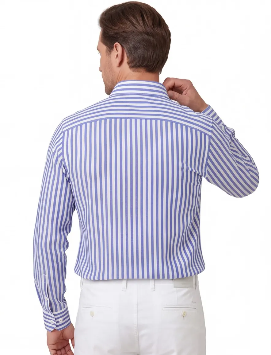 Eterna overhemd blauw gestreept modern fit wide collar