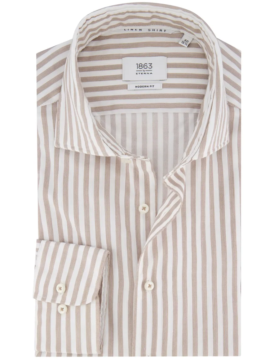 Eterna overhemd beige gestreept modern fit lange mouw