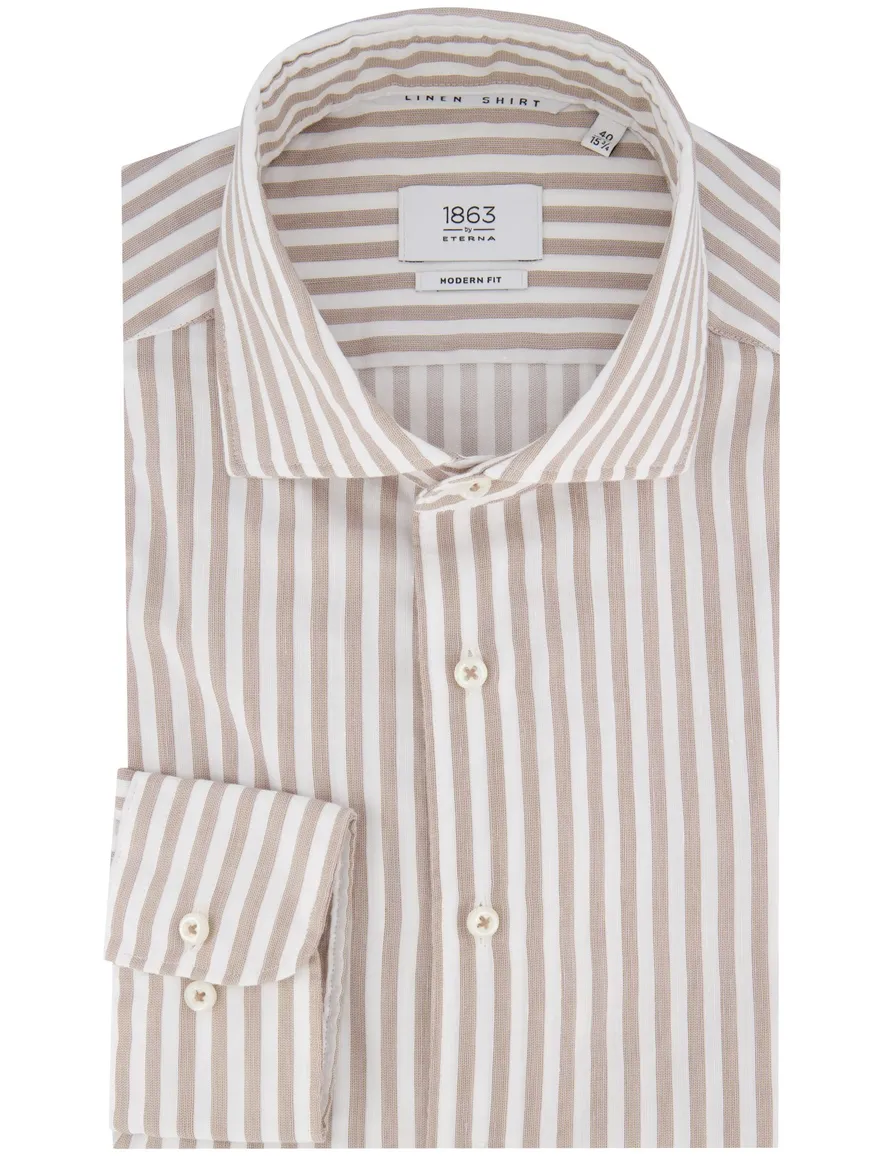 Eterna overhemd beige gestreept modern fit lange mouw