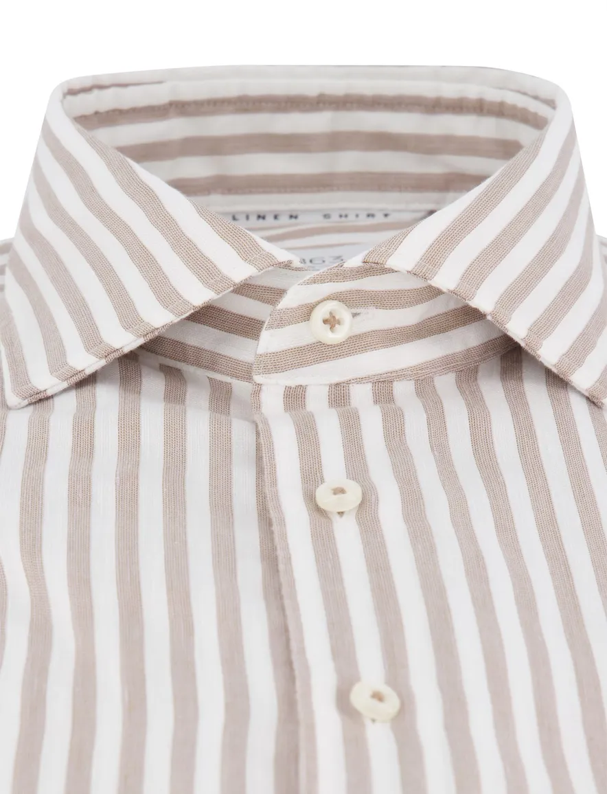 Eterna overhemd beige gestreept modern fit lange mouw