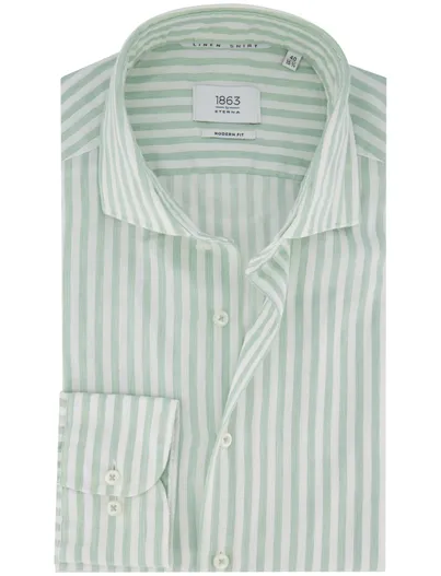 Eterna Eterna overhemd groen gestreept modern fit wide collar