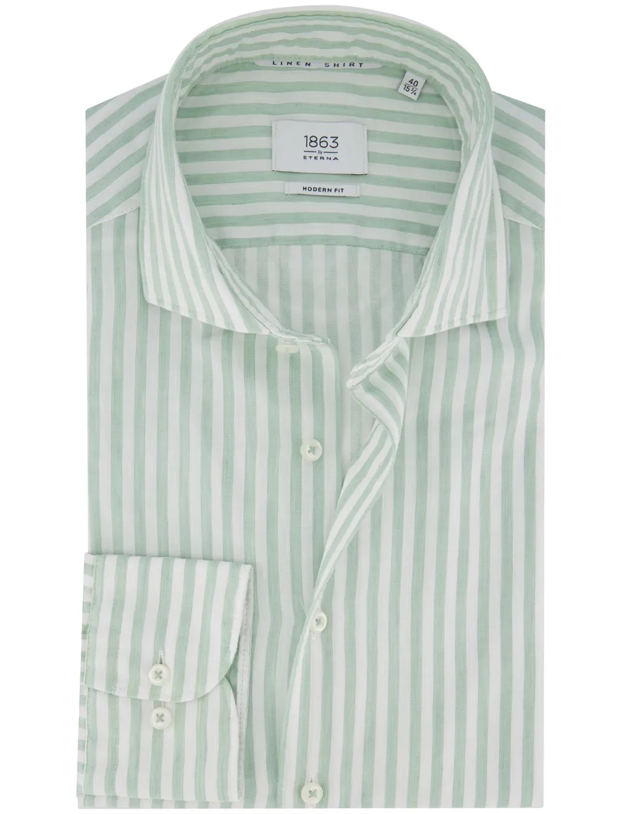Eterna overhemd groen gestreept modern fit wide collar