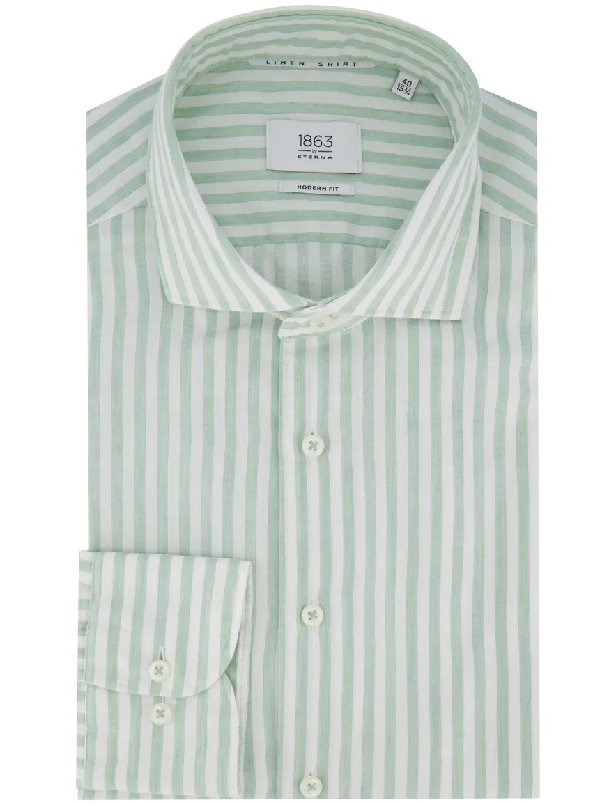 Eterna overhemd groen gestreept modern fit wide collar