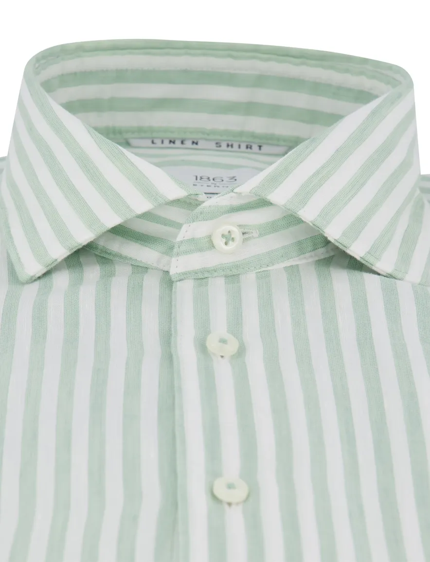 Eterna overhemd groen gestreept modern fit wide collar