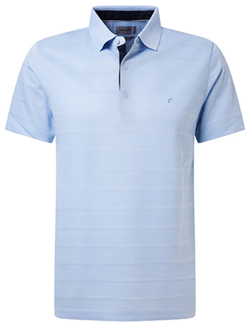 poloshirt korte mouw Pierre Cardin lichtblauw gestreept katoen