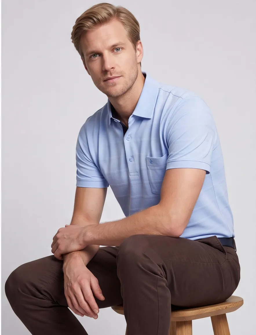 Pierre Cardin poloshirt korte mouw lichtblauw gestreept katoen
