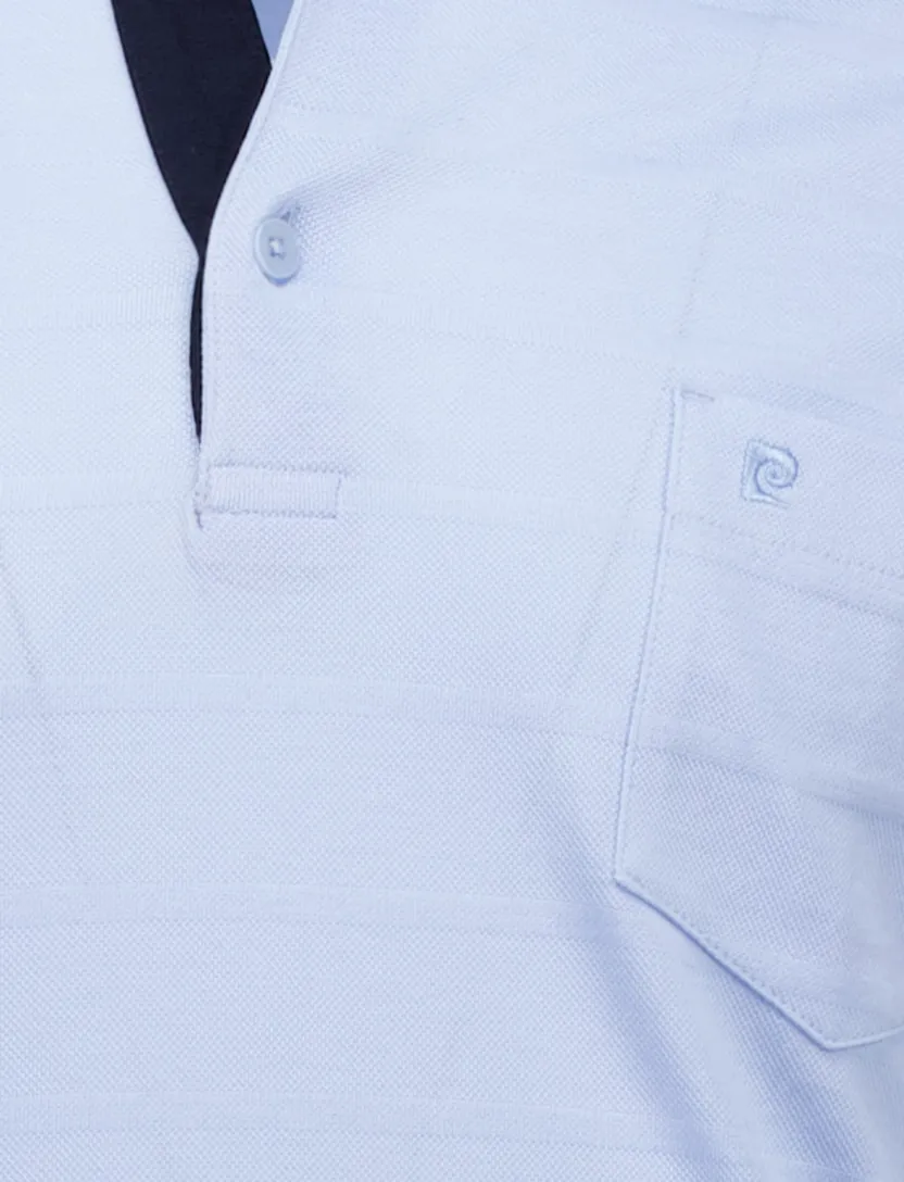 poloshirt korte mouw Pierre Cardin lichtblauw gestreept katoen