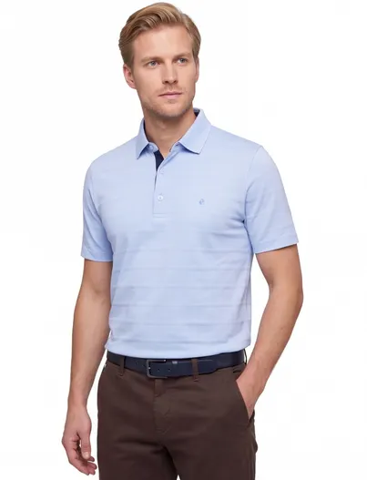 Pierre Cardin Pierre Cardin poloshirt korte mouw lichtblauw gestreept katoen