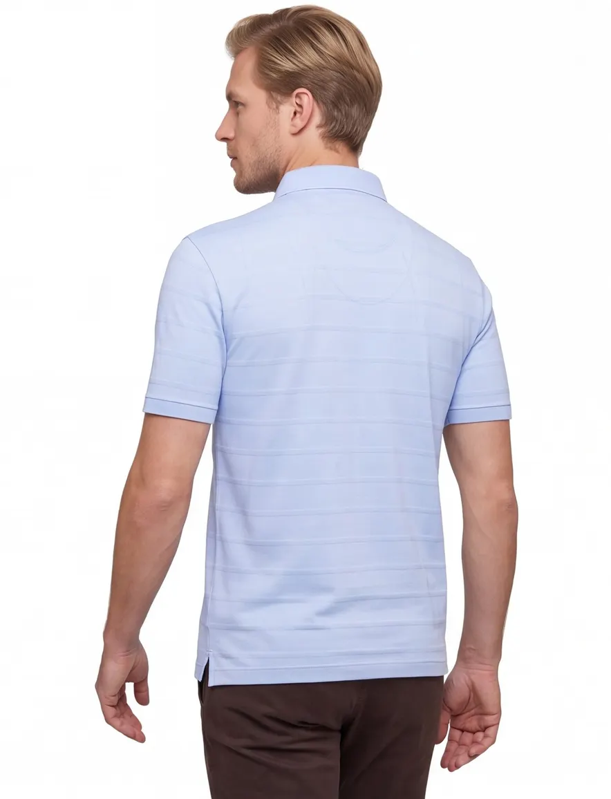 Pierre Cardin poloshirt korte mouw lichtblauw gestreept katoen