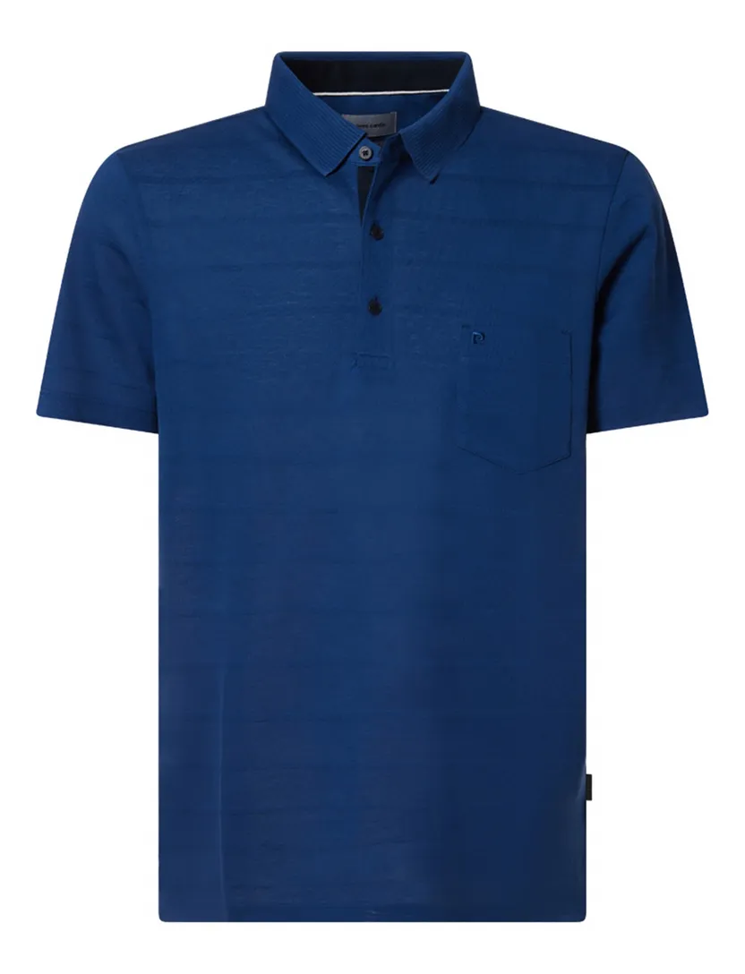 Pierre Cardin polo korte mouw kobalt gestreept 3-knoops