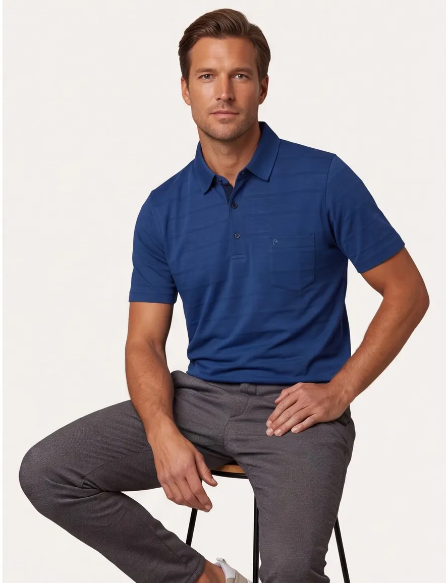 Pierre Cardin polo korte mouw kobalt gestreept katoen