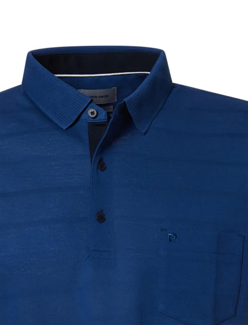 Pierre Cardin polo korte mouw kobalt gestreept 3-knoops