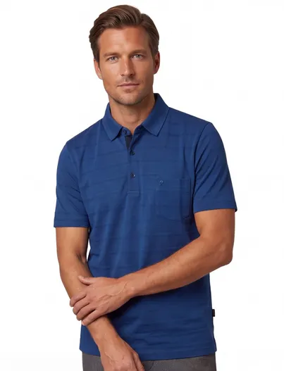 Pierre Cardin Pierre Cardin polo korte mouw kobalt gestreept katoen