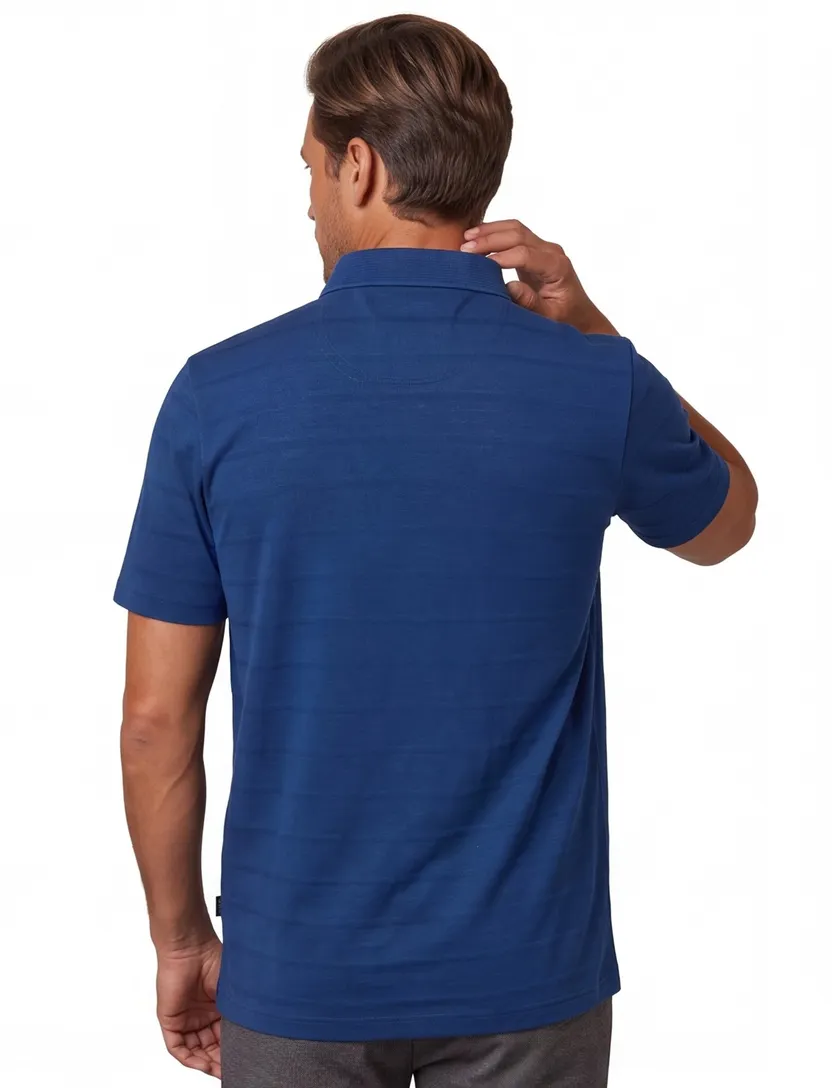 Pierre Cardin polo korte mouw kobalt gestreept 3-knoops