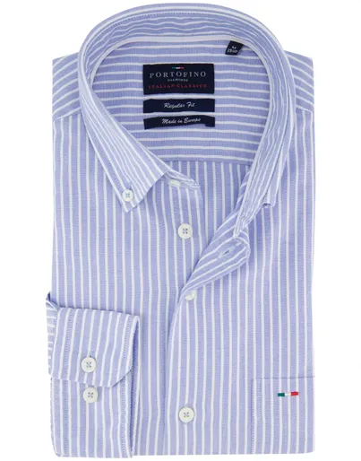 Portofino Portofino overhemd lichtblauw gestreept borstzak button-down
