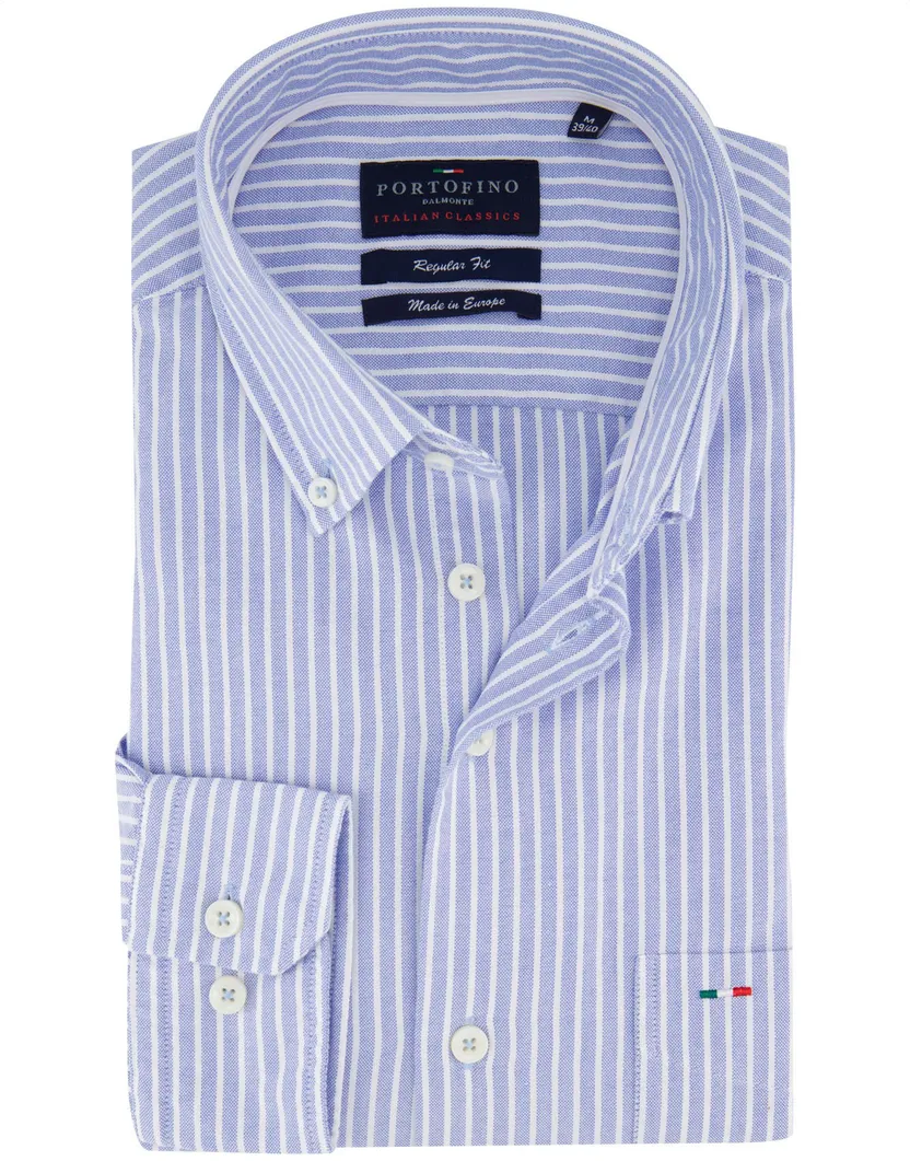 Portofino overhemd lichtblauw gestreept borstzak button-down