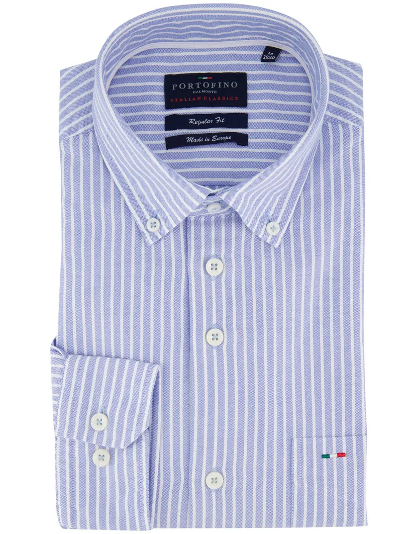 Portofino overhemd lichtblauw gestreept borstzak button-down