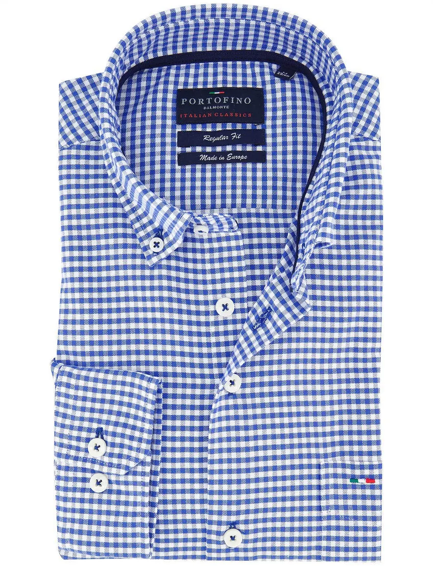 Portofino overhemd kobalt geruit button-down