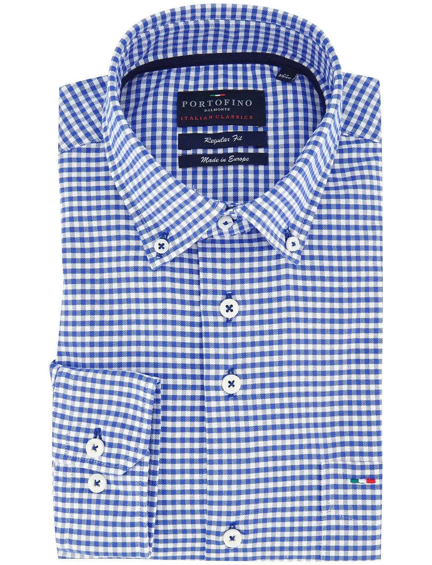 Portofino overhemd kobalt geruit button-down