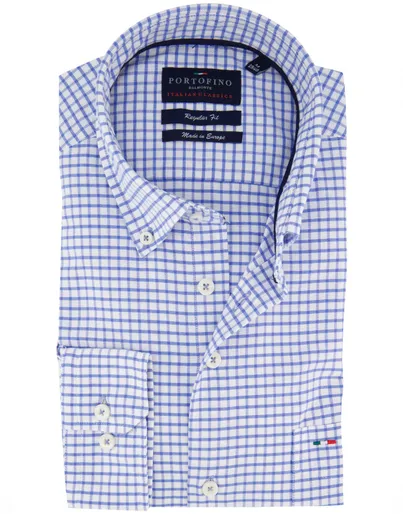 Portofino Portofino overhemd wit blauw geruit