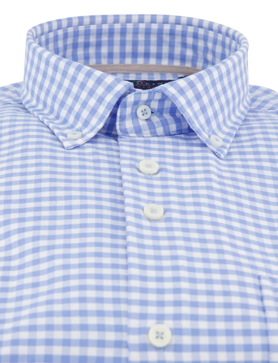 Lichtblauw geruit Portofino overhemd button-down