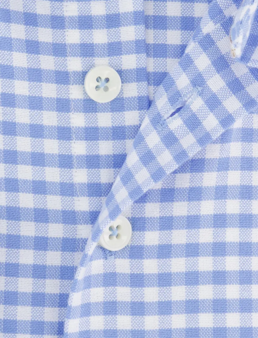 Lichtblauw geruit Portofino overhemd button-down