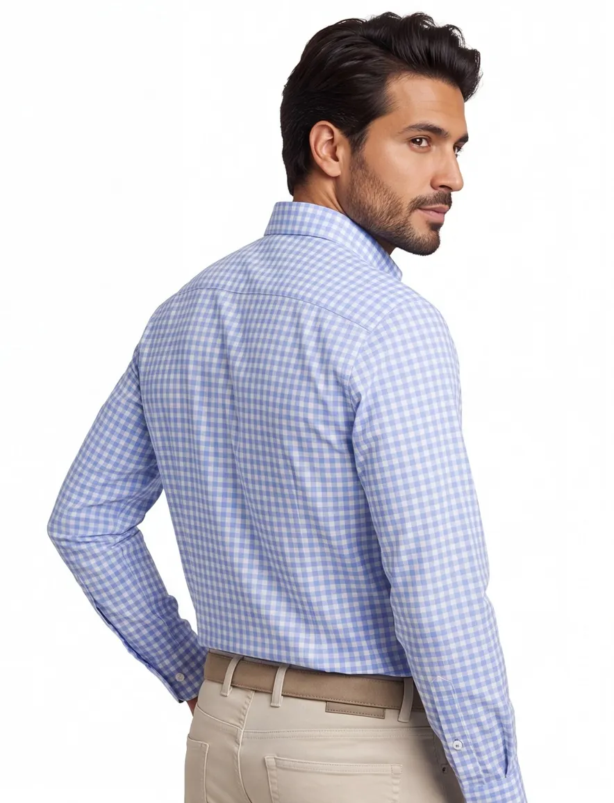 Lichtblauw geruit Portofino overhemd button-down