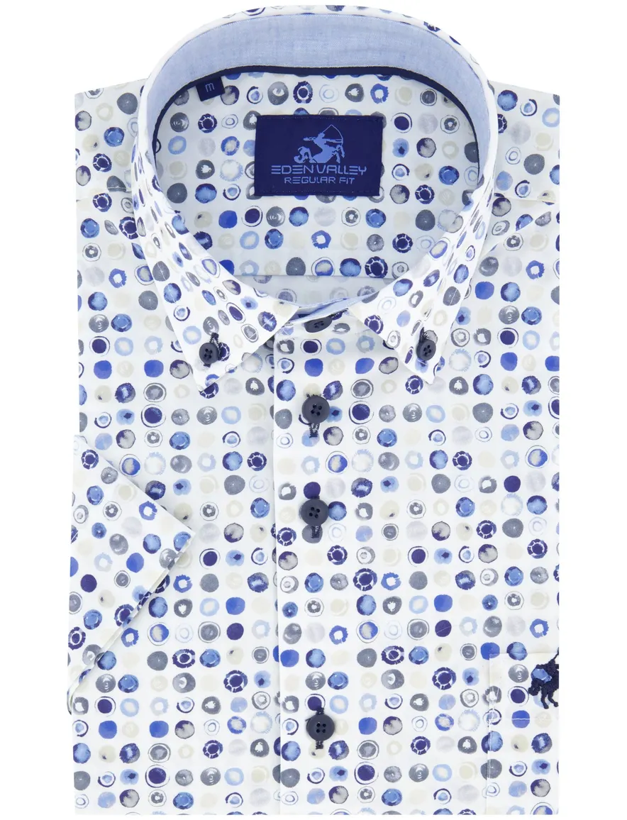 Eden Valley overhemd korte mouw Regular Fit blauw geprint
