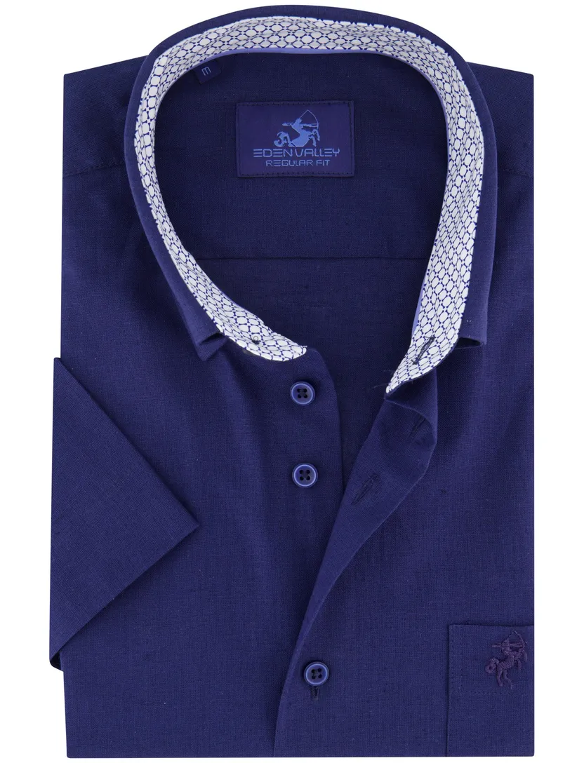 Eden Valley overhemd donkerblauw regular fit borstzak
