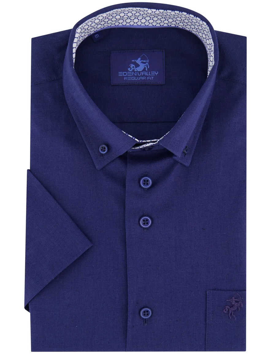 Eden Valley overhemd donkerblauw regular fit korte mouw