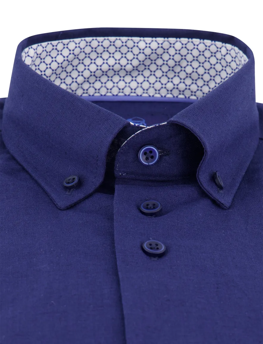 Eden Valley overhemd donkerblauw regular fit korte mouw