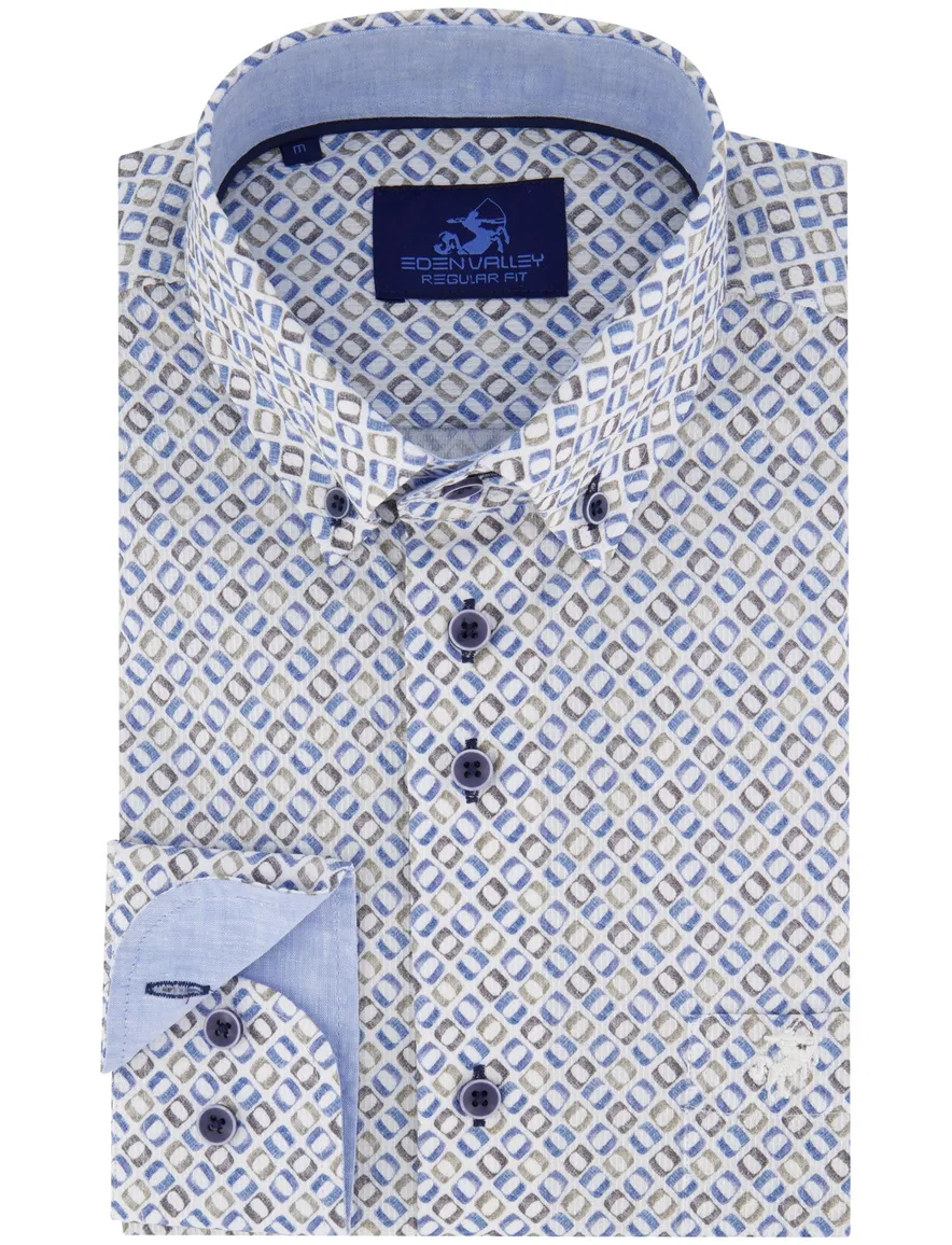 Eden Valley overhemd wit regular fit geprint lange mouw
