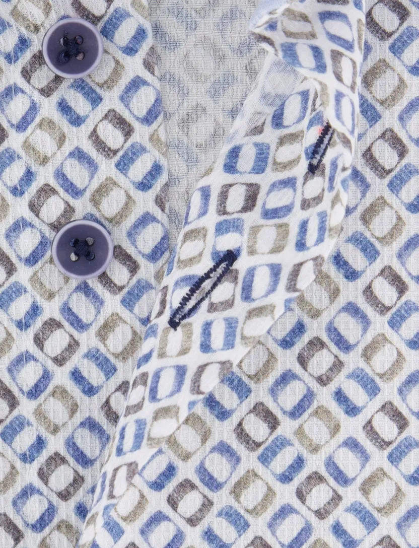 Eden Valley overhemd wit blauw regular fit geprint borstzak